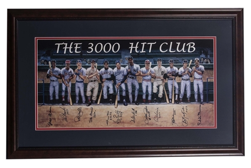 3000 Hit Club Multi-Signed Lithograph With Total Hit Inscriptions 30x48 Framed Display (Beckett)